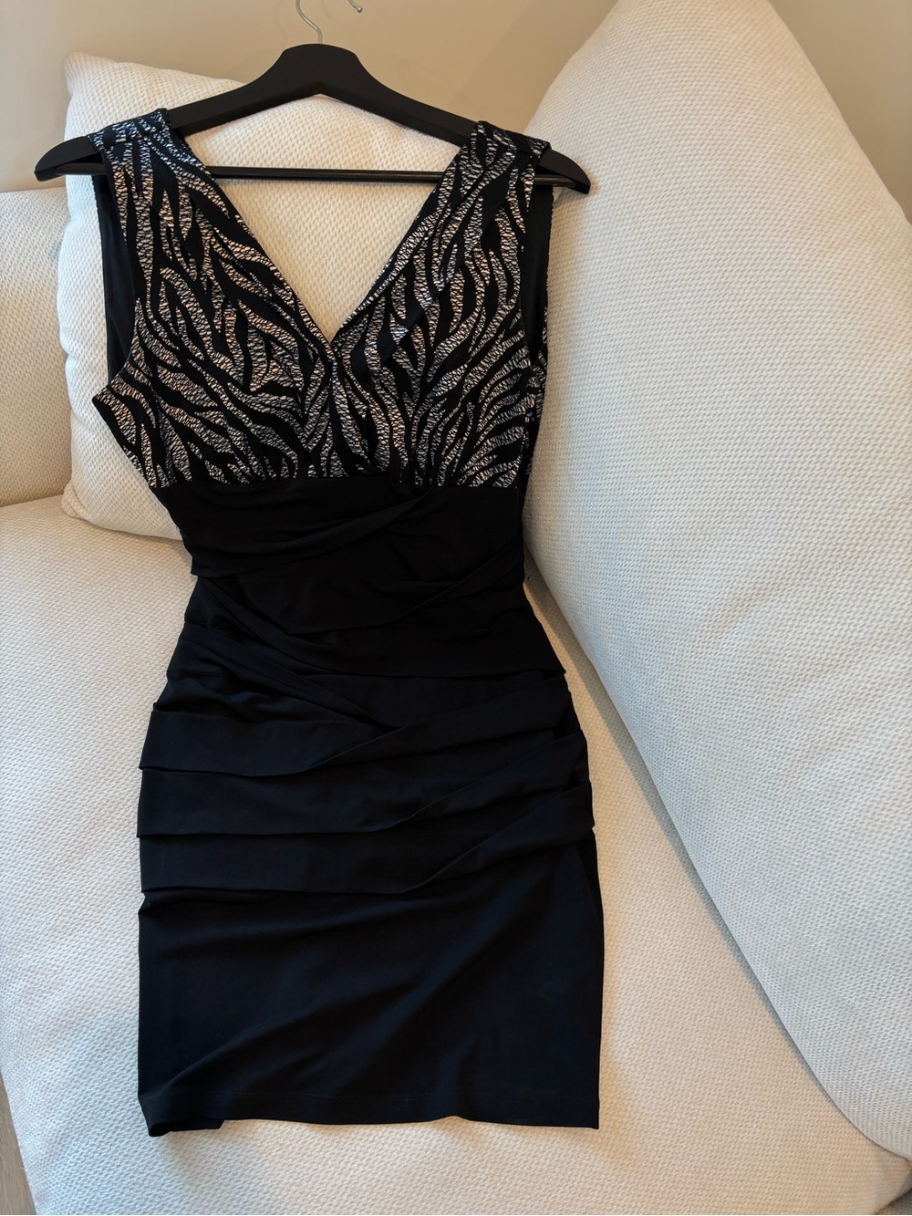 Black Sequin Accent V-Neck Bodycon Dress